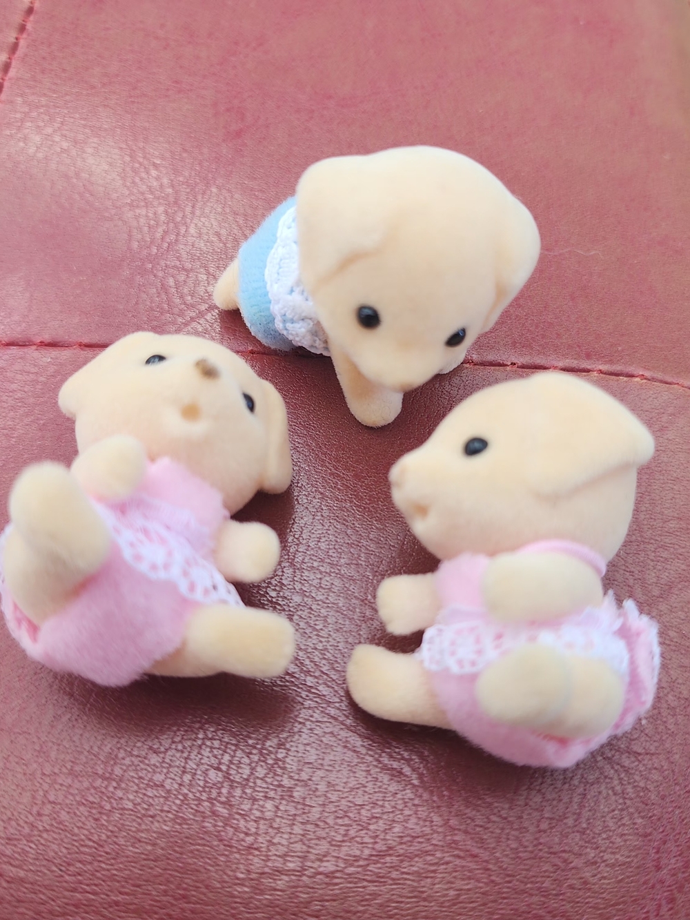 Calico Critter Puppy Trio - Pink & Blue Miniature Dogs